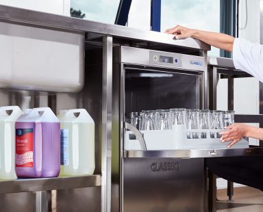 inside a clean commercial glasswasher